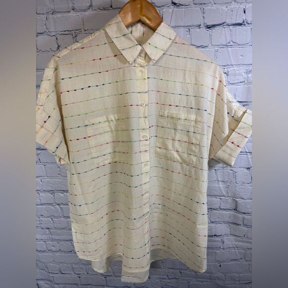 Madewell Tops - Madewell Cream Flecked Rainbow Stripe Casual Comfy Preppy Courier Shirt Size S